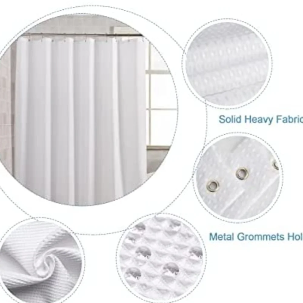 AmazerBath White Waffle Textured Shower Curtain with Spa-like Feel 72